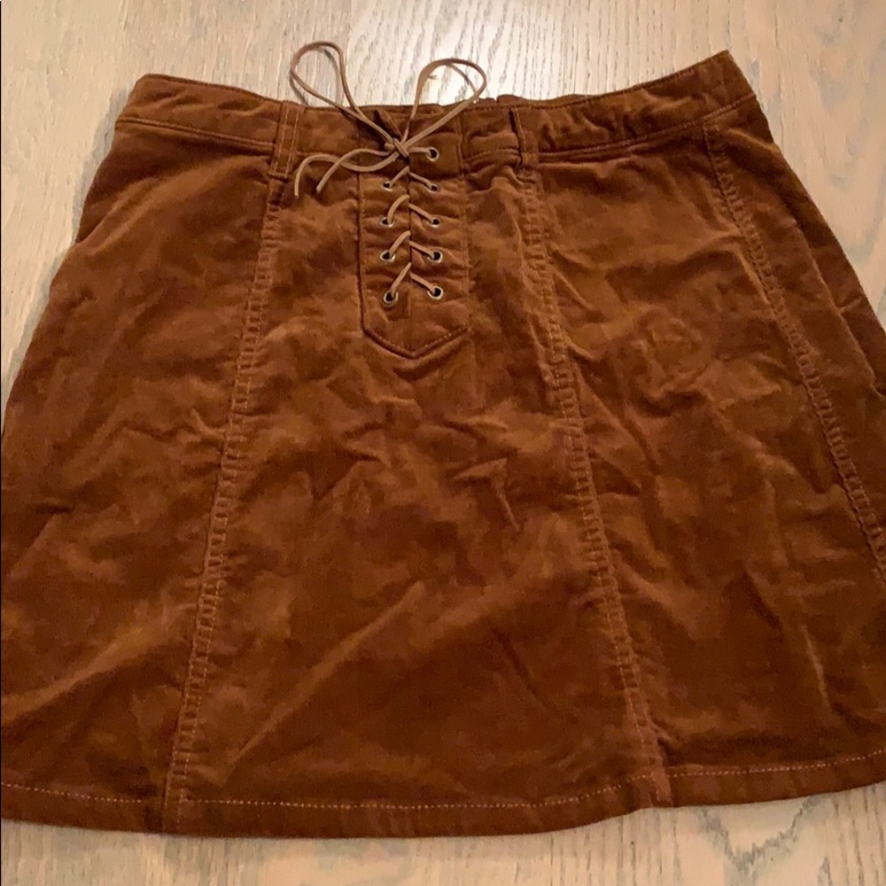 brown tie fitted skirt